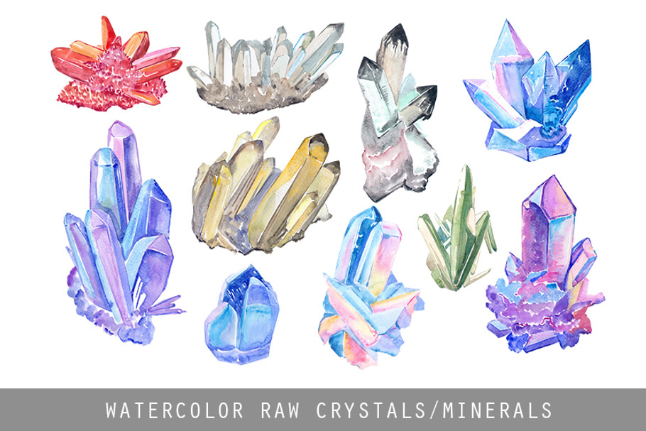 Raw crystal watercolor clipart