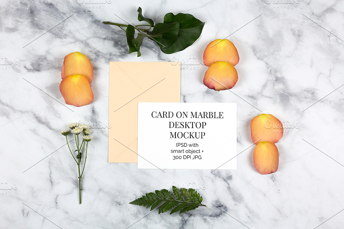 Card on Marble Desktop PDS Mockup in Product Mockups - product preview 8