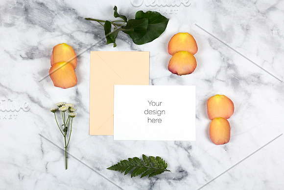 Card on Marble Desktop PDS Mockup in Product Mockups - product preview 1