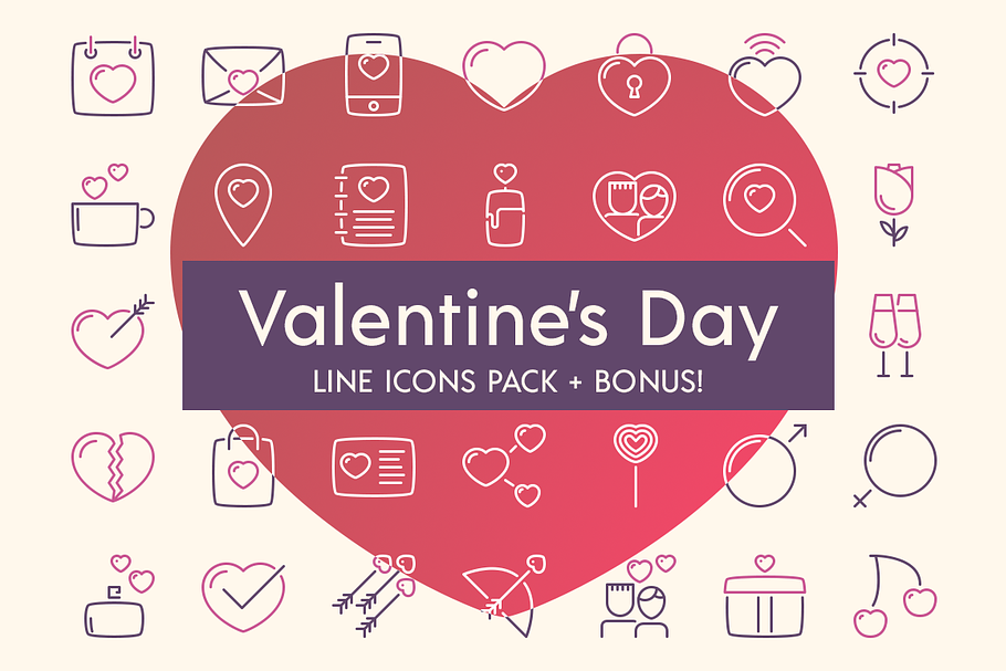 Valentine's day line icons + BONUS