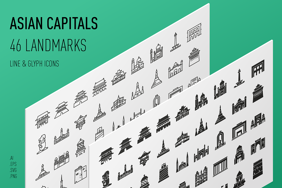 Asian Capitals Icon Set in Simple Icons - product preview 8