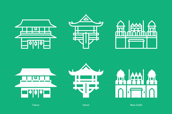 Asian Capitals Icon Set in Simple Icons - product preview 4