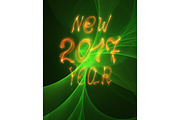 Happy new year 2017 isolated text and numbers written with flame light on bright abstract universe background