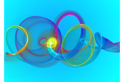 holiday glass transparent rainbow curved spiral and circles over cyan blue Abstract Background. horizontal Illustration.