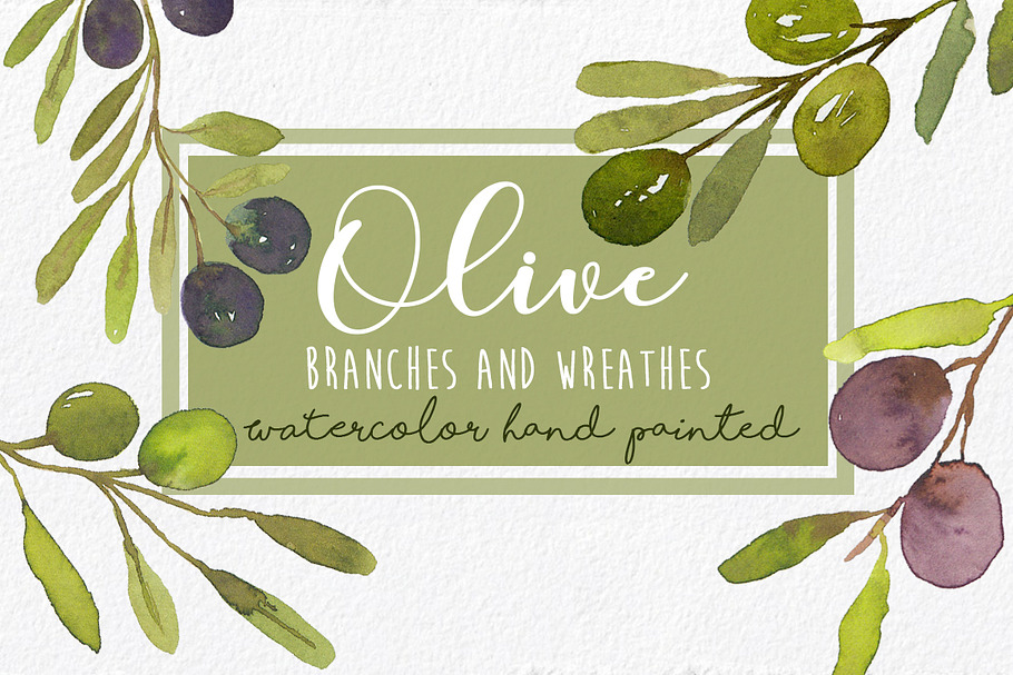 Watercolor Olives Wreaths handmade in Illustrations - product preview 8
