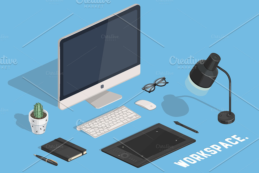Computer and Tablet. Isometric pic