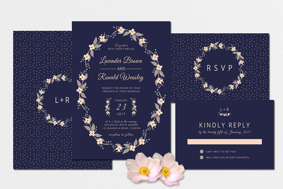 Flo Wreath Wedding Invitation + RSVP in Wedding Templates - product preview 8