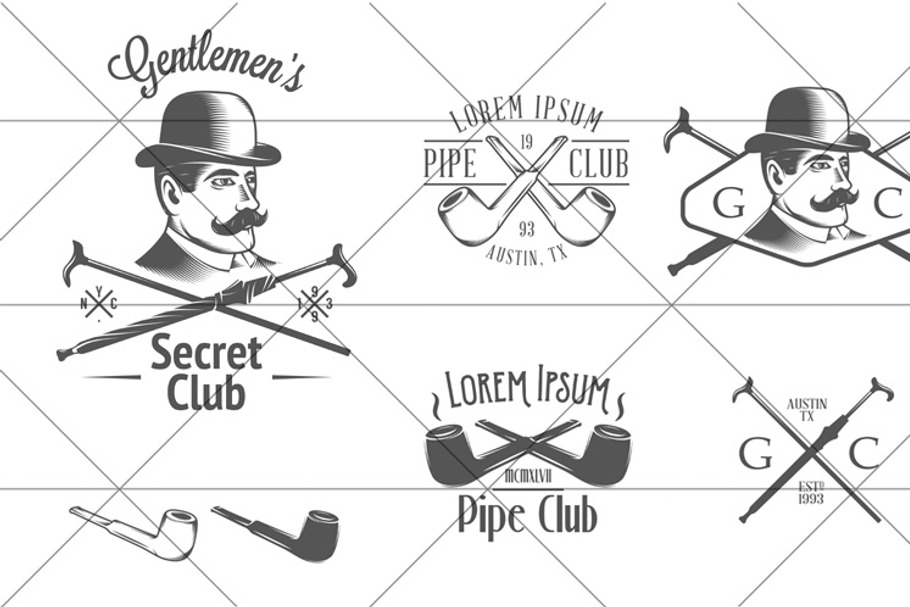 Set of vintage gentlemen’s club desi in Illustrations - product preview 8