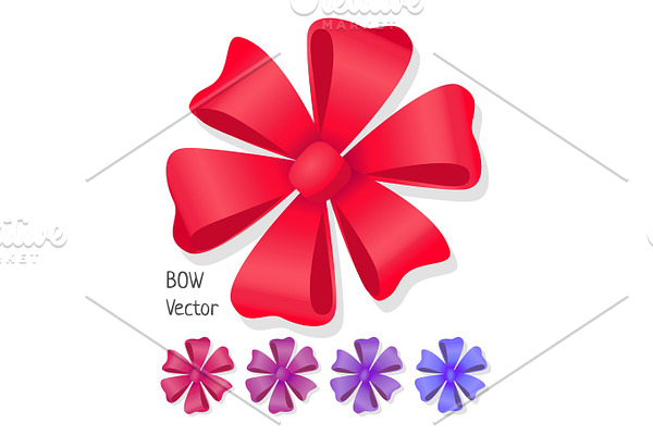 Bow Vector set. Luxury Flower Made from Ribbons.