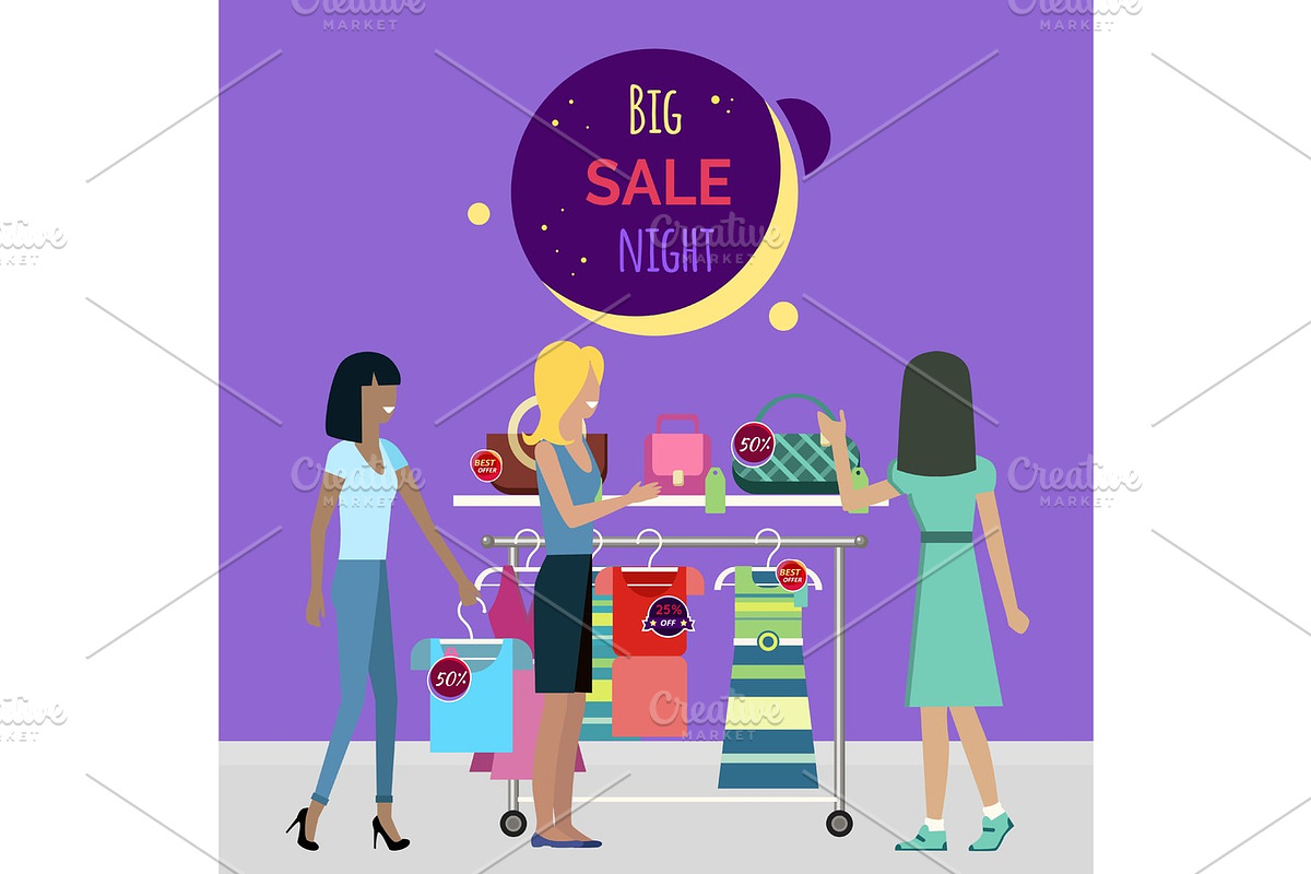 Big Night Sale in Fashionable Boutique. Vector in Textures - product preview 8