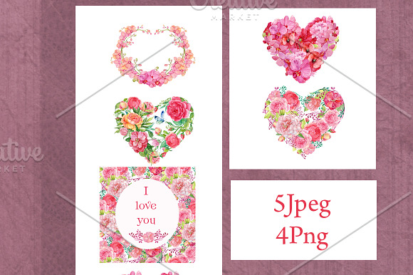 watercolor floral heart in Illustrations - product preview 1