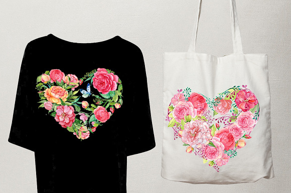 watercolor floral heart in Illustrations - product preview 2