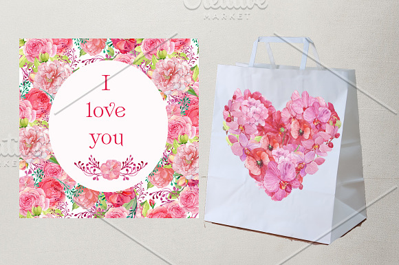 watercolor floral heart in Illustrations - product preview 3