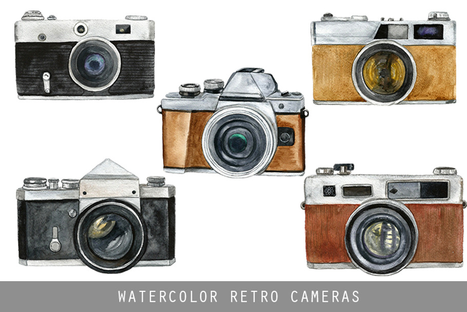 Watercolor Retro Cameras in Illustrations - product preview 8