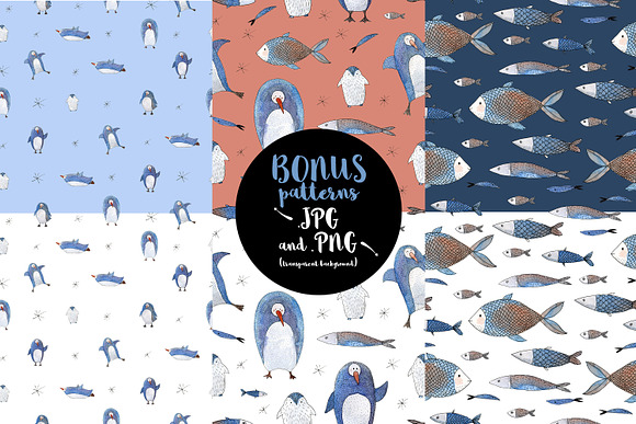 Penguin and Fish Watercolor Set in Illustrations - product preview 4