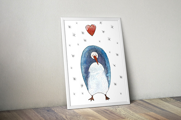 Penguin and Fish Watercolor Set in Illustrations - product preview 6