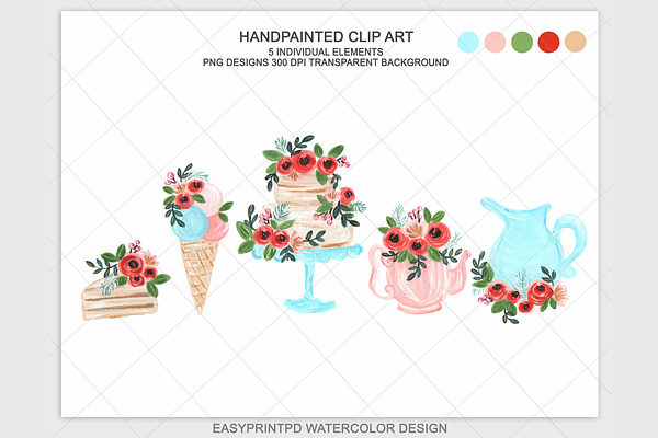 Watercolor High Tea Wedding Clipart