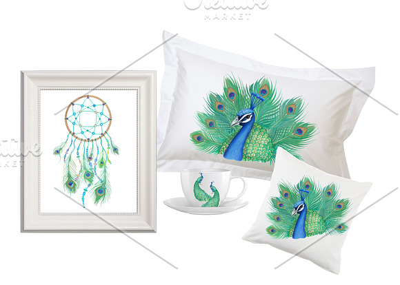 Watercolor Peacock Clipart Images in Illustrations - product preview 1