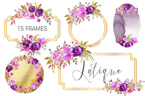  Violet Purple Watercolor Flowers  in Illustrations - product preview 6