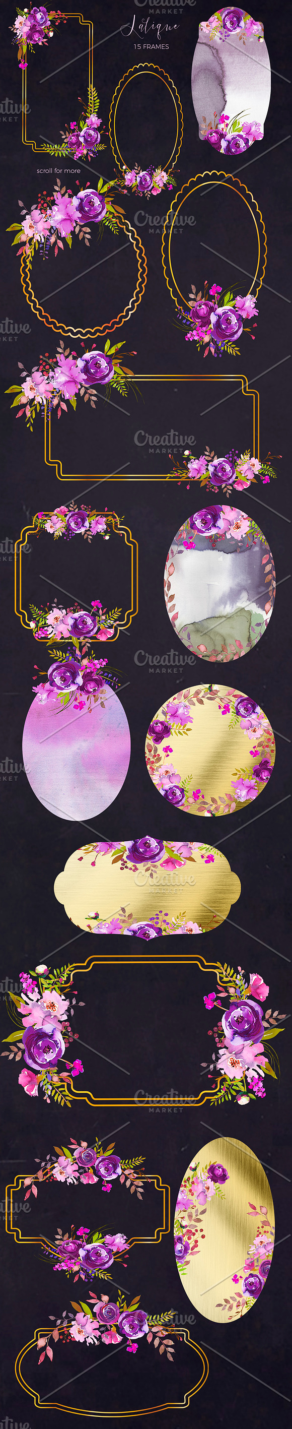 Violet Purple Watercolor Flowers  in Illustrations - product preview 7