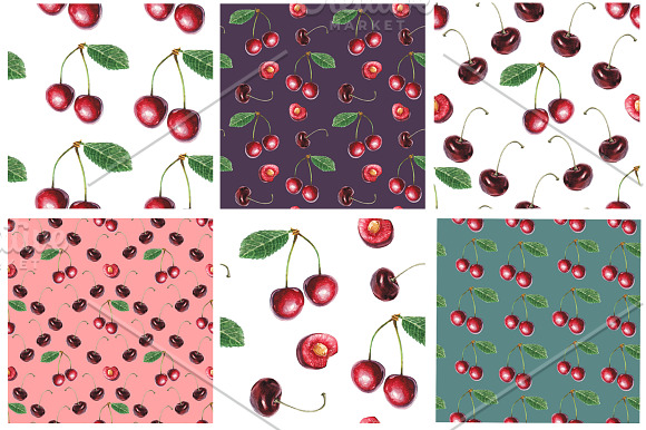 Watercolor cherry set in Patterns - product preview 1
