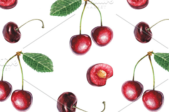 Watercolor cherry set in Patterns - product preview 2