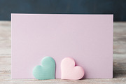 Pink and green pastel hearts purple card