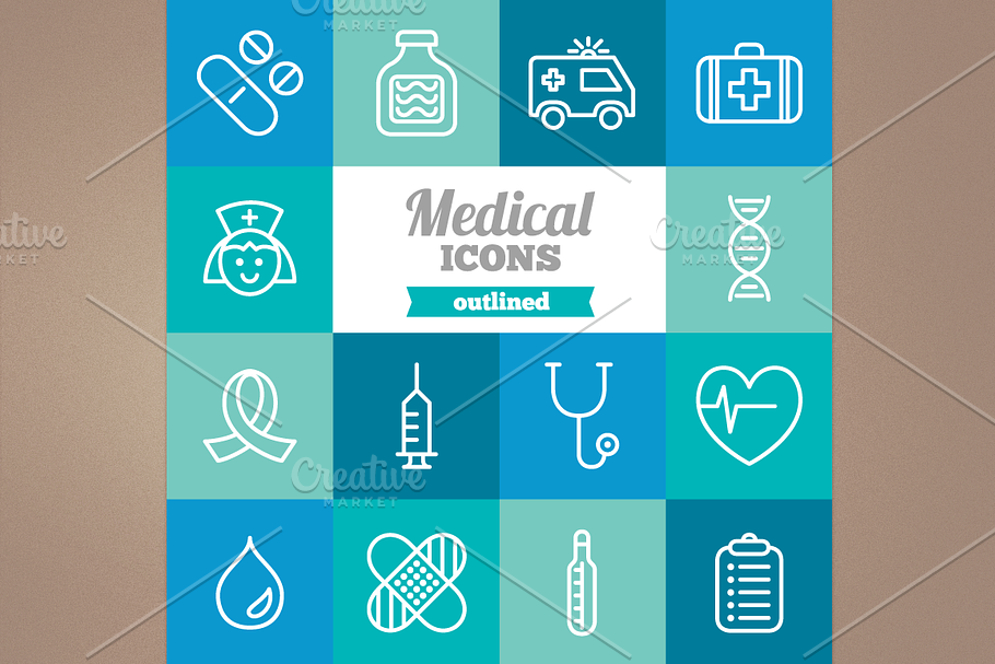 Outlined medical icons