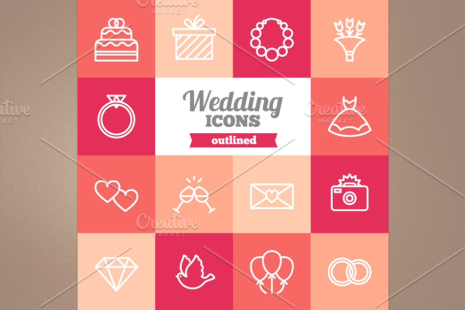 Outlined wedding icons in Graphics - product preview 8