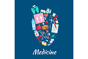 Heart poster of vector medicine items