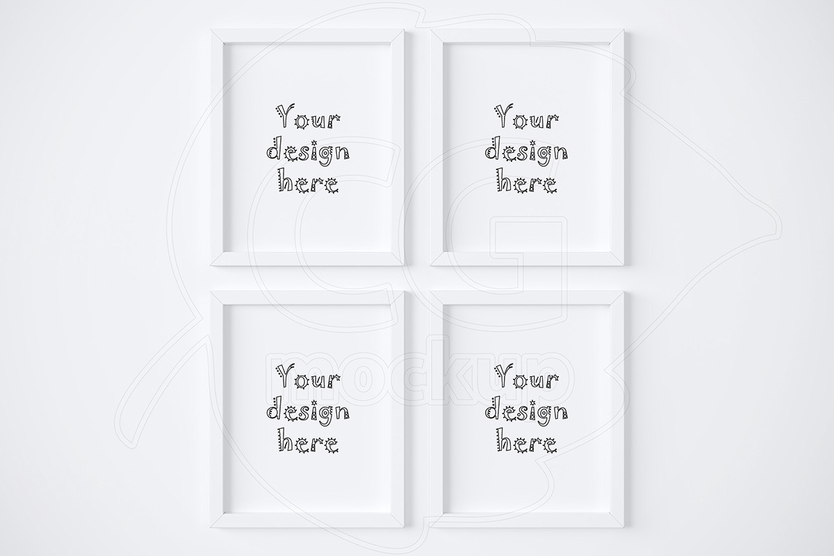Set x4 white frame 8x10 inch mockup in Print Mockups - product preview 8
