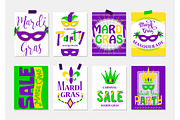 Vector illustration of mardi gras greeting cards, sale and party flyer