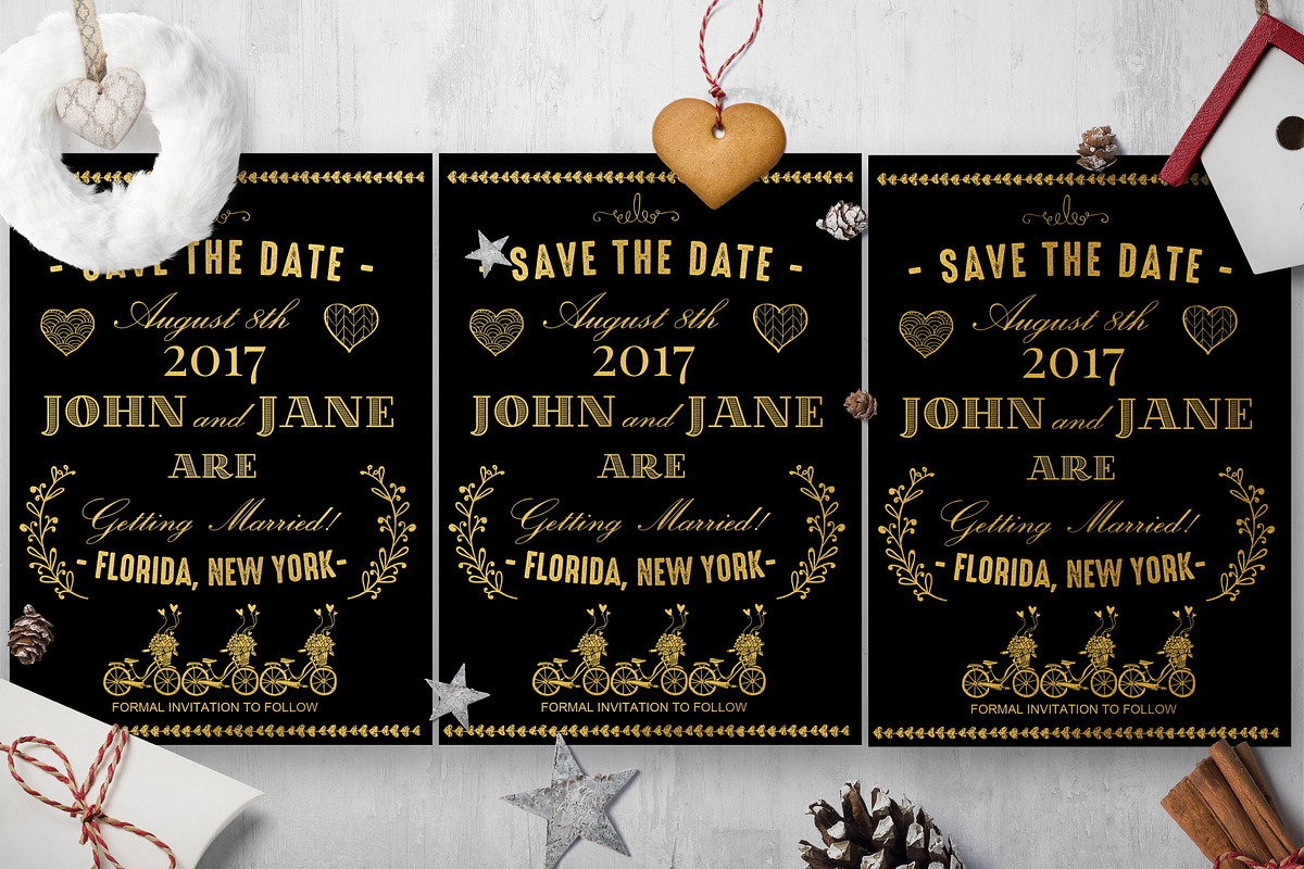 Golden Save The Date Card Template in Wedding Templates - product preview 8
