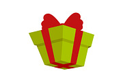 Packing Present Icon with Red Bow in Flat Style.
