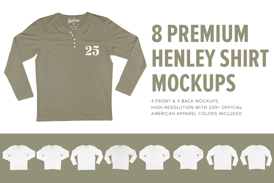 8 Premium Henley Shirt Mockups in Product Mockups - product preview 8