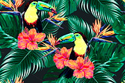 Toucan,tropical leaves pattern