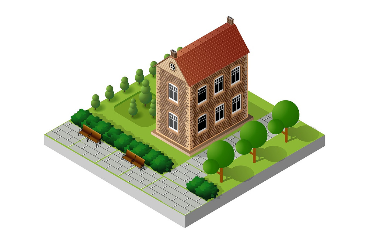 Retro isometric country house in Illustrations - product preview 8