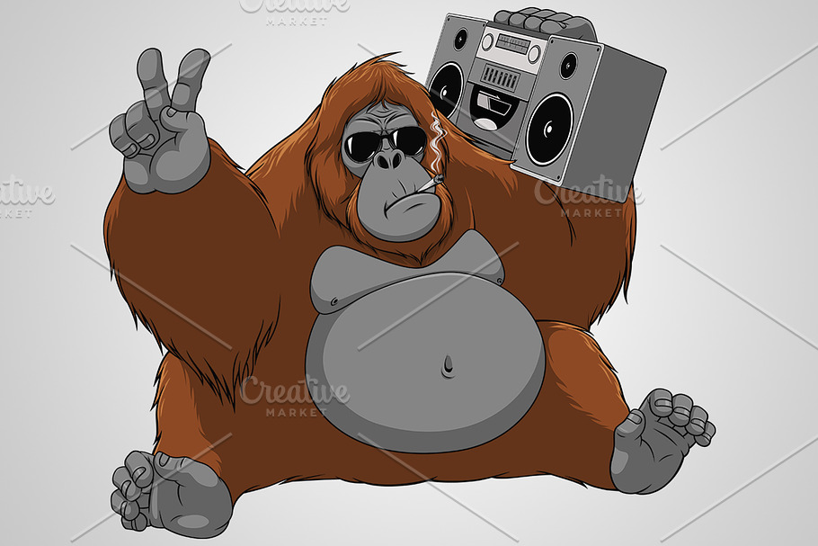 Funny monkey with a tape recorder in Illustrations - product preview 8
