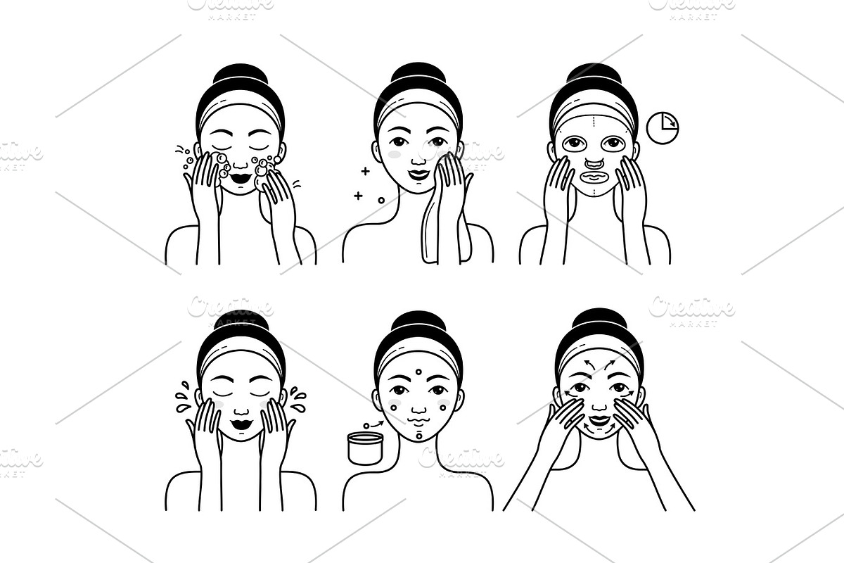 Face skin care vector set with girl in Illustrations - product preview 8