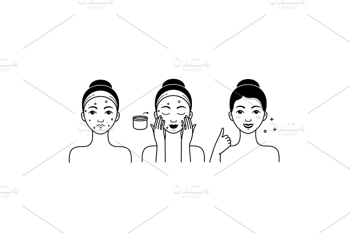 Face skin care vector set with girl in Illustrations - product preview 8