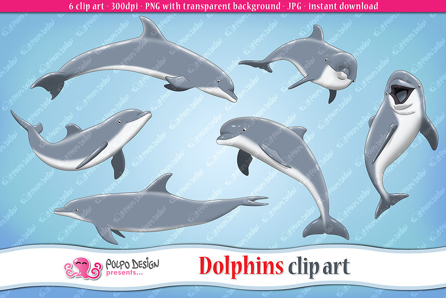 Dolphins clip art in Objects - product preview 8