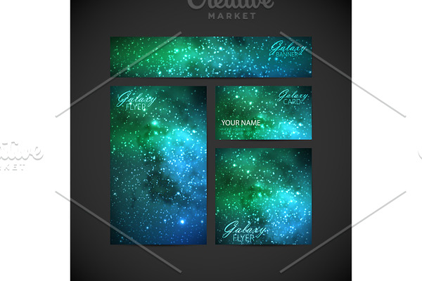 set of vector visual corporate identity with galaxy Milky Way ba