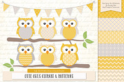 Owls Clipart & Patterns in Sunshine