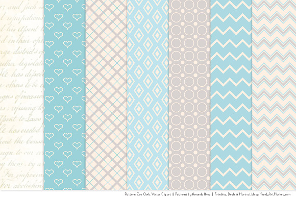 Owls Clipart & Patterns in Soft Blue in Illustrations - product preview 3