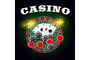Casino vector poster of roulette and poker cards