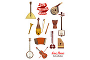 Musical instrument cartoon icon set