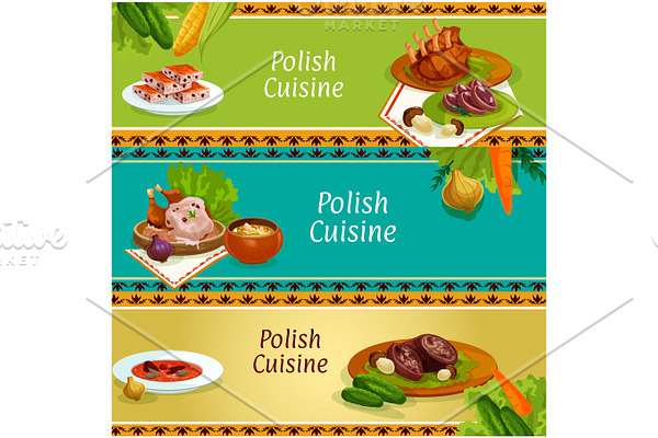 Polish cuisine meat and vegetable dish banner set