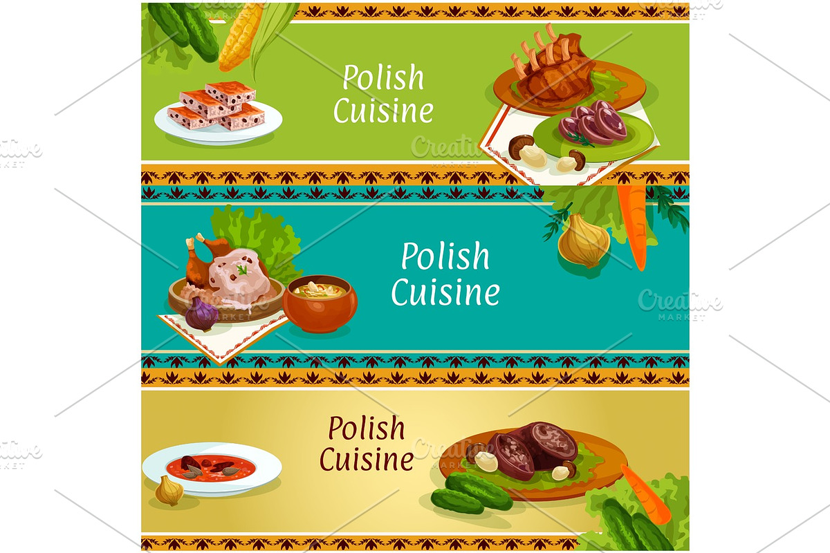 Polish cuisine meat and vegetable dish banner set in Illustrations - product preview 8