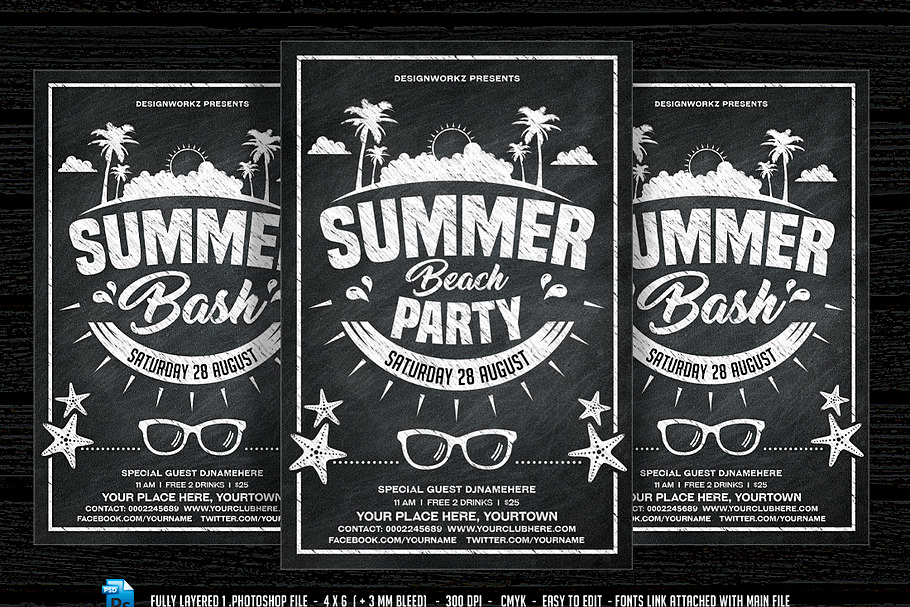 Chalkboard Summer Beach Party in Flyer Templates - product preview 8