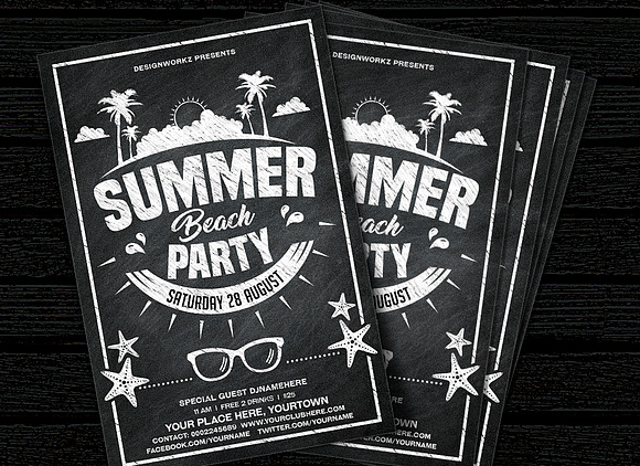 Chalkboard Summer Beach Party in Flyer Templates - product preview 1